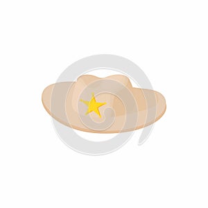 Cowboy hat with star icon, cartoon style