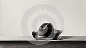A cowboy hat on a wooden table with a white background. Generative AI.