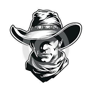 Cowboy Head Black And White Vector