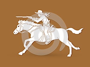 Cowboy on horse, aiming rifle graphic vector