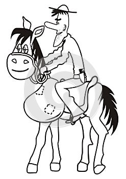Cowboy with horse , coloring book, vector ilustration