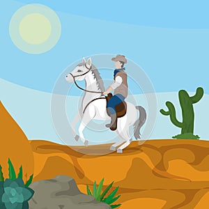 Cowboy on horse in desert