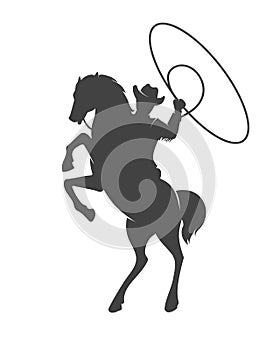 Cowboy on Horse with Lasso Monochrome Emblem