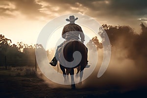 Cowboy on horse lassoing bull, Neural network AI generated