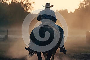 Cowboy on horse lassoing bull, Neural network AI generated