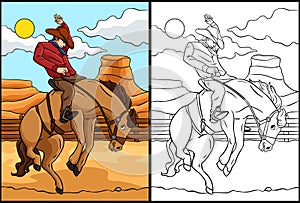 Cowboy Horse Rodeo Coloring Page Illustration