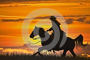 Cowboy on horseback silhouette photo