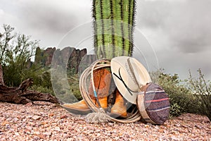 Cowboy items in desert