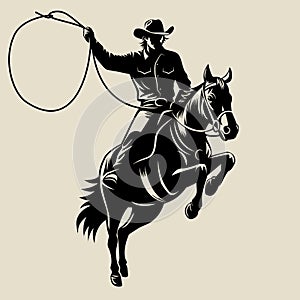 Cowboy with lasso in his hand on galloping horse