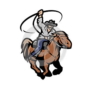 Cowboy with a lasso on a horse.