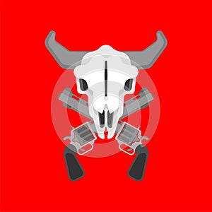 Cowboy logo. Bull skull and gun. Cowboy sign. vector illustration