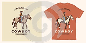 cowboy lonely road wild west horse vintage design