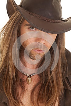 Cowboy long hair close serious