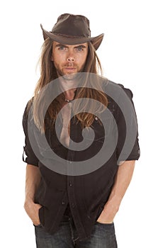 Cowboy long hair looking serious