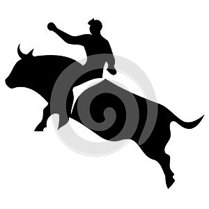 cowboy man riding a bull at a rodeo bull riding black and white silhouette