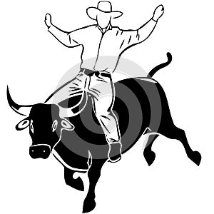 cowboy man riding a bull at a rodeo bull riding black and white silhouette