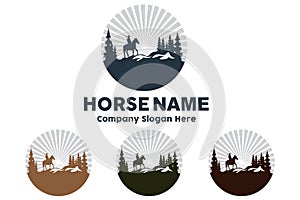 Cowboy Man Riding Horse Powerfully Silhouette at Sunset, icon logo design