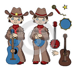 COWBOY MUSIC Western Country Festival Vector Illustration Set