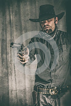Cowboy Old West Gunslinger Pointing Gun Western photo