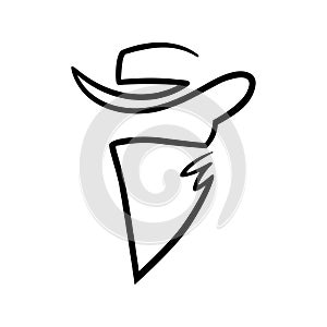 Cowboy outlaw head symbol on white backdrop