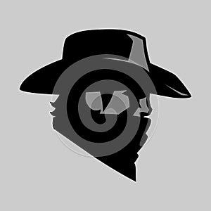 Cowboy outlaw symbol on gray backdrop