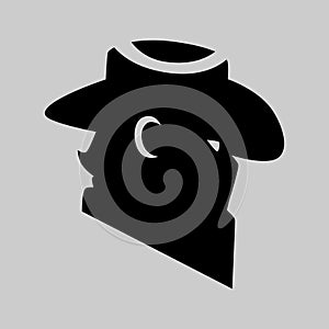 Cowboy outlaw symbol on gray backdrop