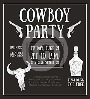 Cowboy Party Banner Template, Design Element Can Be Used for Poster, Card, Invitation, Flyer Vector Illustration