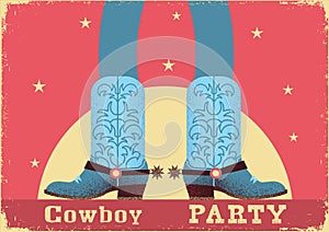 Cowboy party card background with cowboy legs in western boots