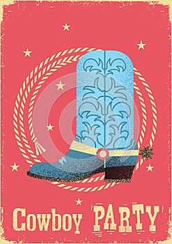 Cowboy party card background with western boot and lasso. photo