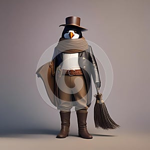 A cowboy penguin with a ten-gallon hat, boots, and a lasso on the open range4