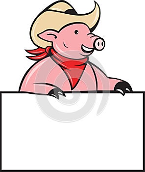 Cowboy pig hog holding blank sign