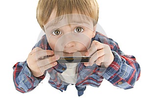 Cowboy Preschooler plays harmonica