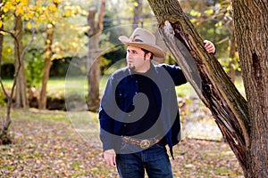 Cowboy Rancher at Tree looking to Left