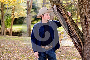 Cowboy Rancher at Tree looking to Right