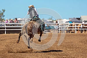 Cowboy Riding A Bucking Bull At A Country Rodeo