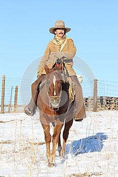 A Cowboy Riding His Horse