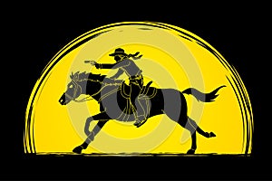 Cowboy riding horse,aiming gun graphic vector