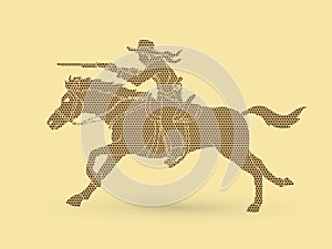 Cowboy riding horse,aiming rifle action graphic vector