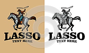 Cowboy Riding Horse and Holding the Lasso Rope
