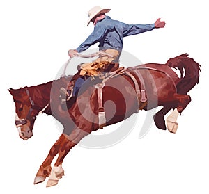 Cowboy riding horse at rodeo.