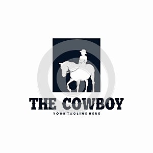 Cowboy Riding Horse Silhouette Logo Design