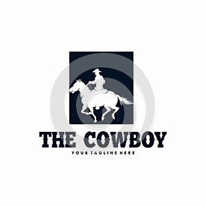 Cowboy Riding Horse Silhouette Logo Design