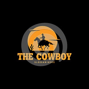 Cowboy Riding Horse Silhouette at Night logo
