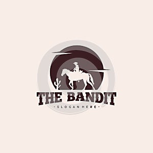 Cowboy Riding Horse Silhouette at Night logo