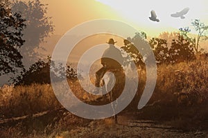 A cowboy riding a horse V. photo