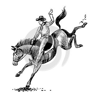 Cowboy riding a rodeo horse