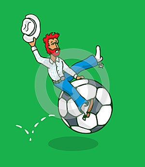 Cowboy riding a soccer ball or football rodeo