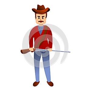 Cowboy with riffle icon, cartoon style