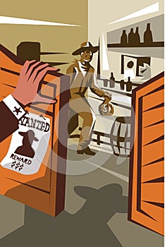 Cowboy Robber Stealing Saloon Poster