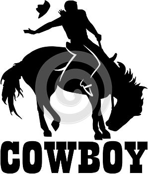 Cowboy rodeo on a horse with cowboy word